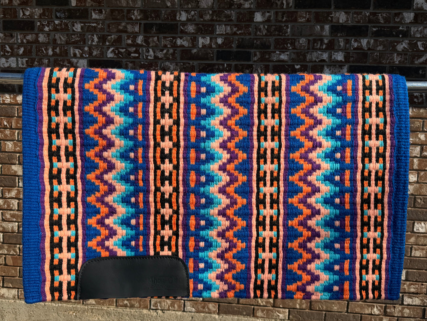 B451 Oversized Saddle Blanket Bright Royal Blue, Purple, Peach, Orange, Aqua and Black