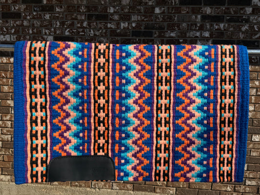 B451 Oversized Saddle Blanket Bright Royal Blue, Purple, Peach, Orange, Aqua and Black