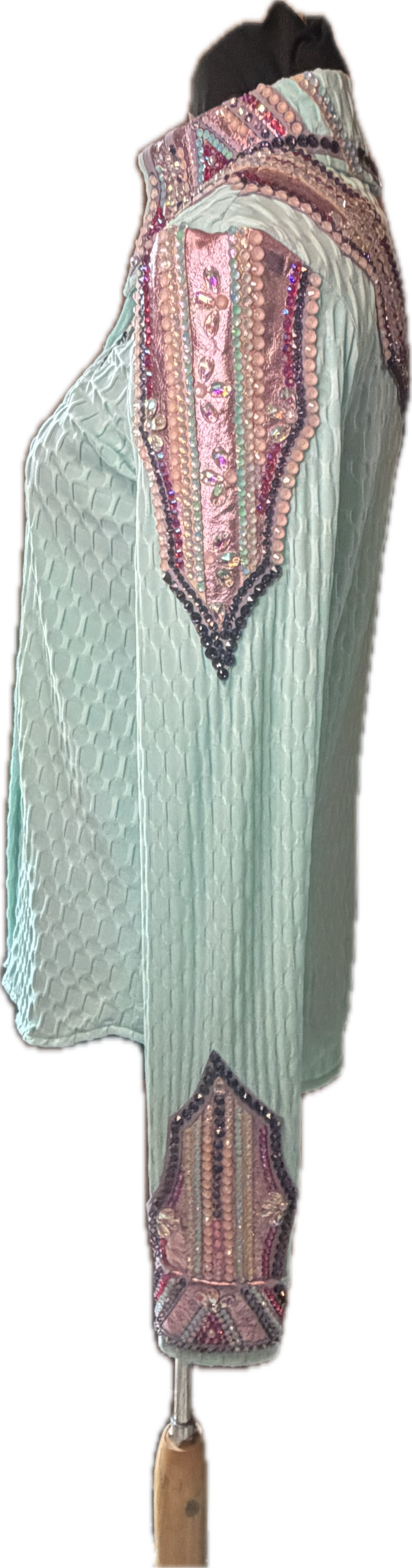 Size small day shirt Mint Green Textured Fabric with Pink. Stretch!