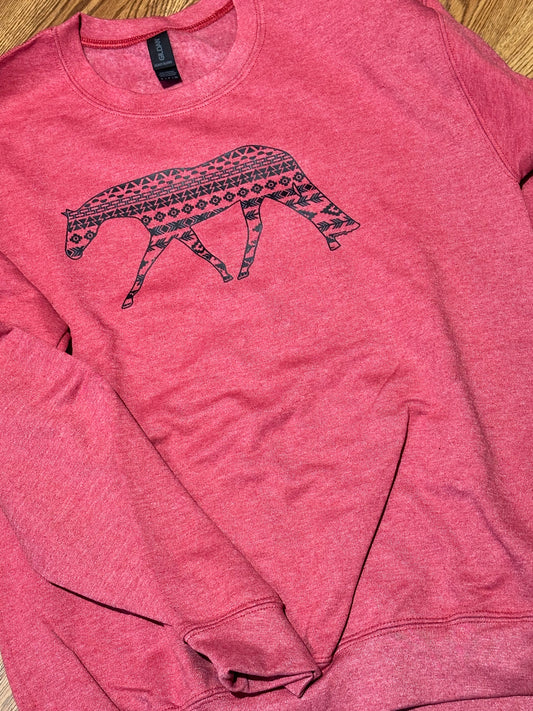 Sweatshirt "Aztec Horse" LARGE in red heather