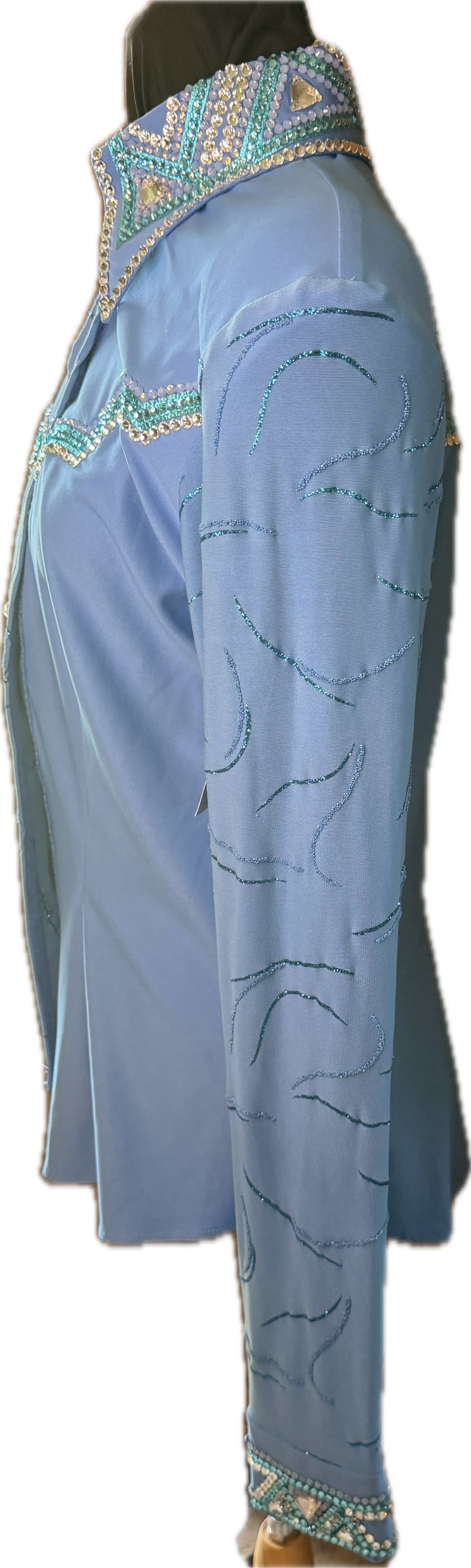 Medium Light Blue Stretch Lycra with Turquoise Retro Design