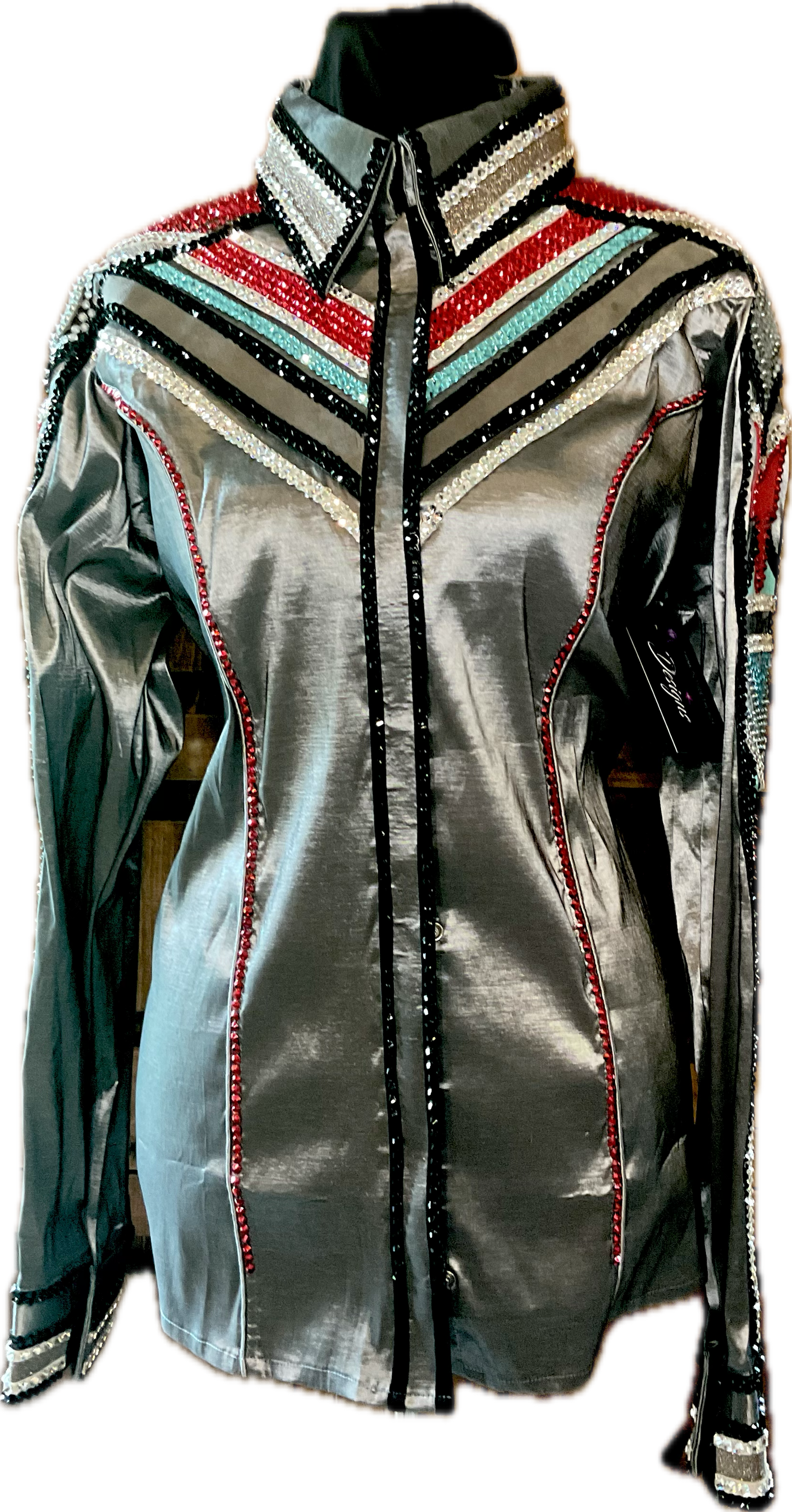 XL Day Shirt Grey Taffeta with Silver, Metallic, Black and Red