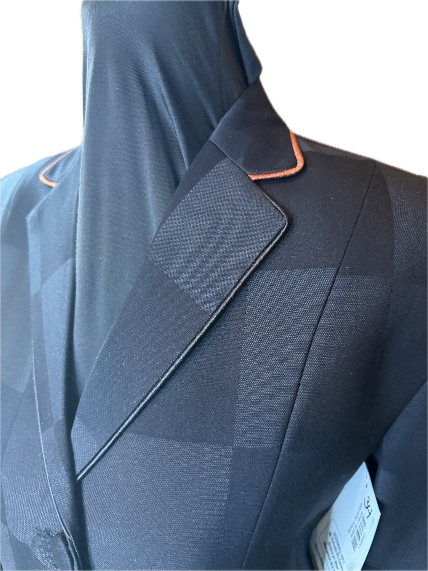 *34 Bust* Black Checkered with Rust Piping on a Black Velvet Collar