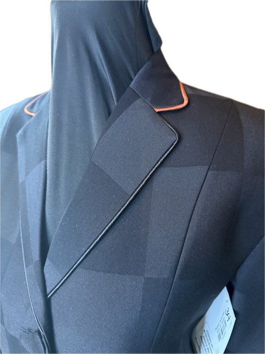 *34 Bust* Black Checkered with Rust Piping on a Black Velvet Collar