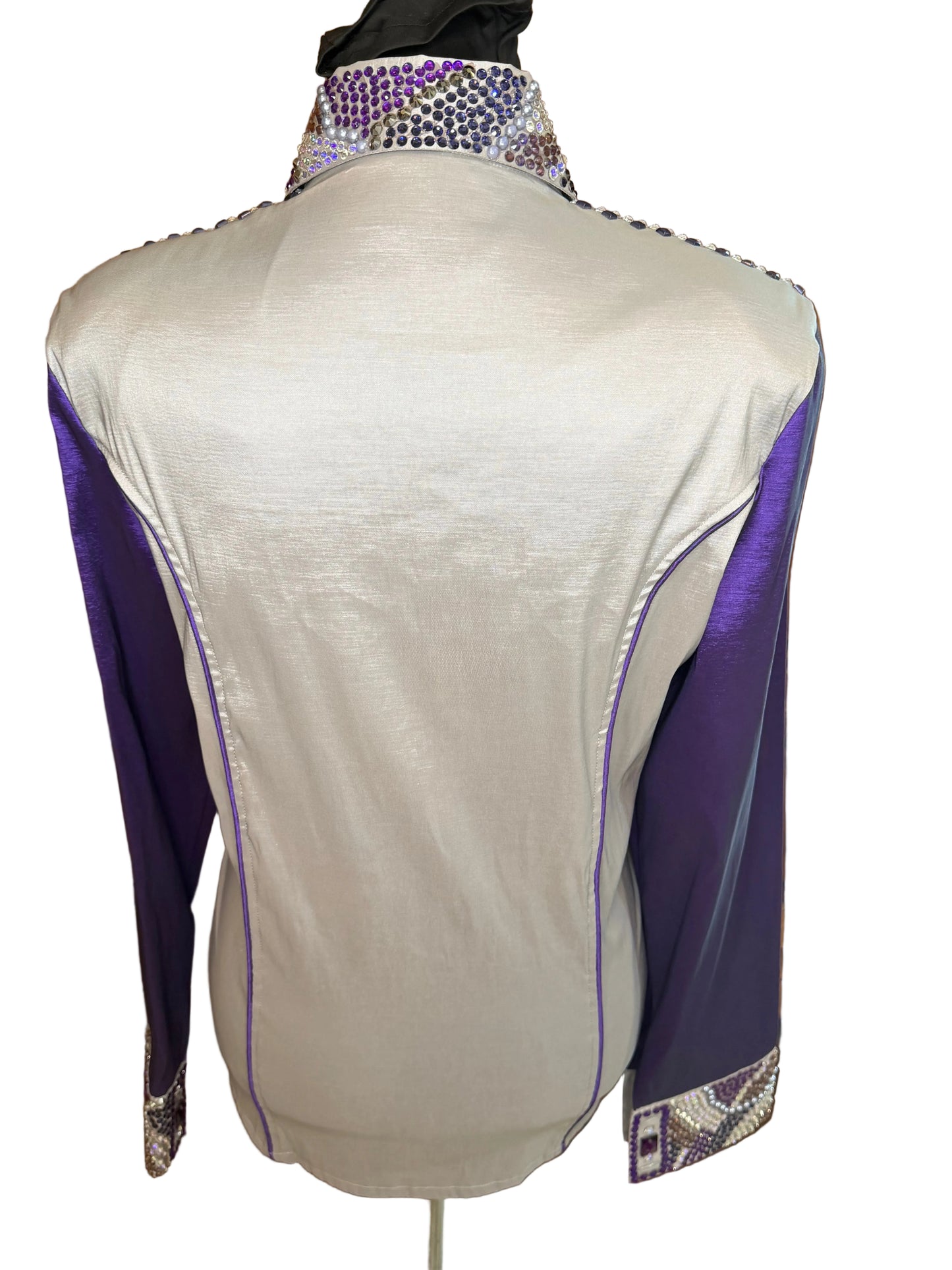 Large Grey Stretch Taffeta Day Shirt with Purple Sleeves