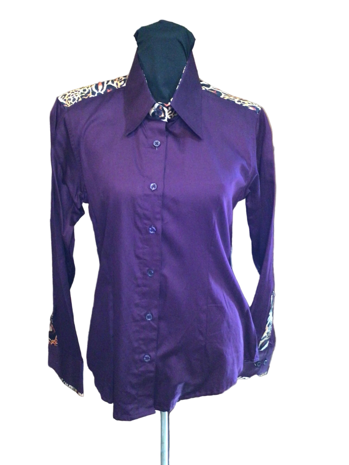 Small Purple Cotton Day Shirt with Leopard Details