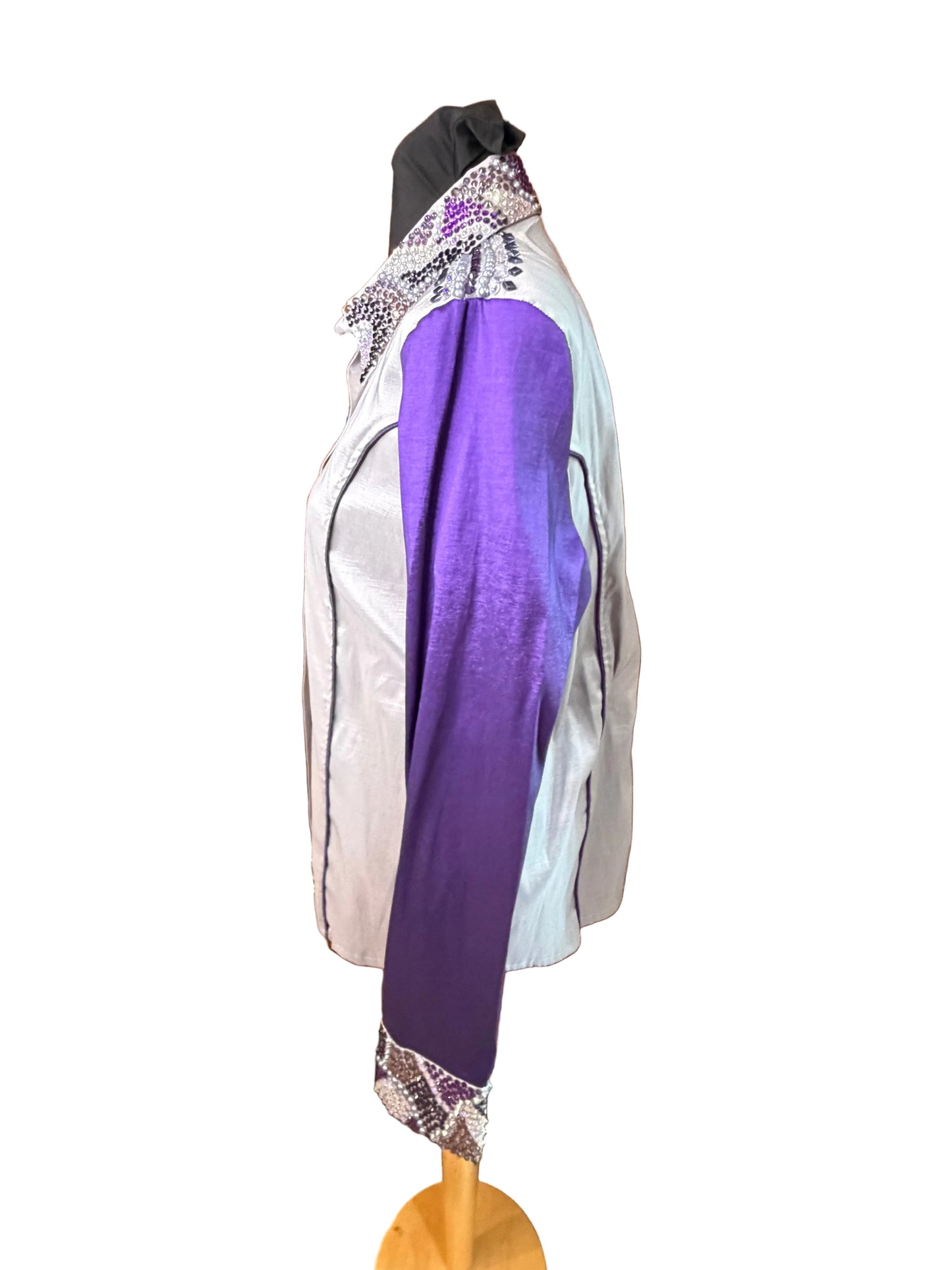 Large Grey Stretch Taffeta Day Shirt with Purple Sleeves