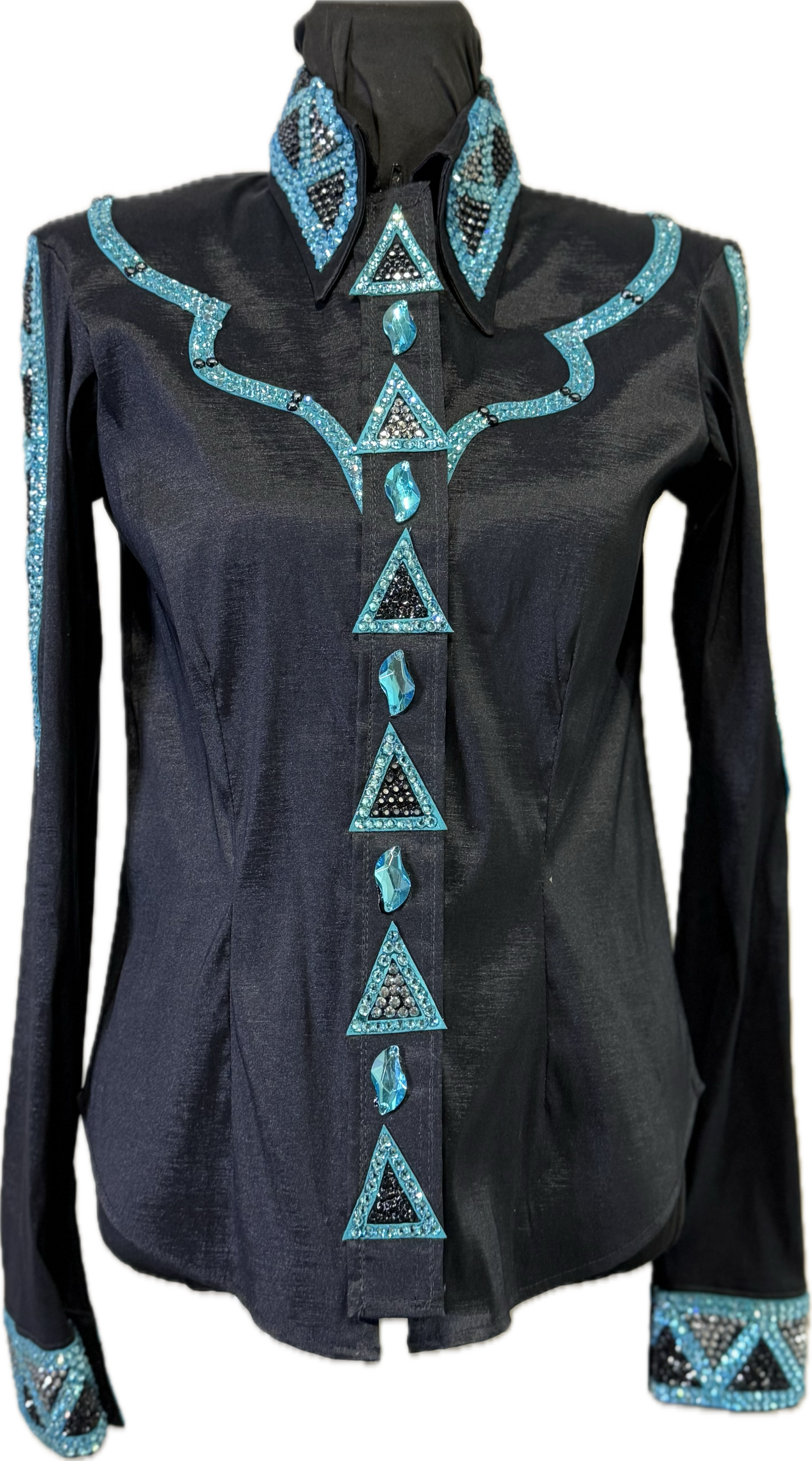 Small Stretch Taffeta Black Day Shirt with Aqua