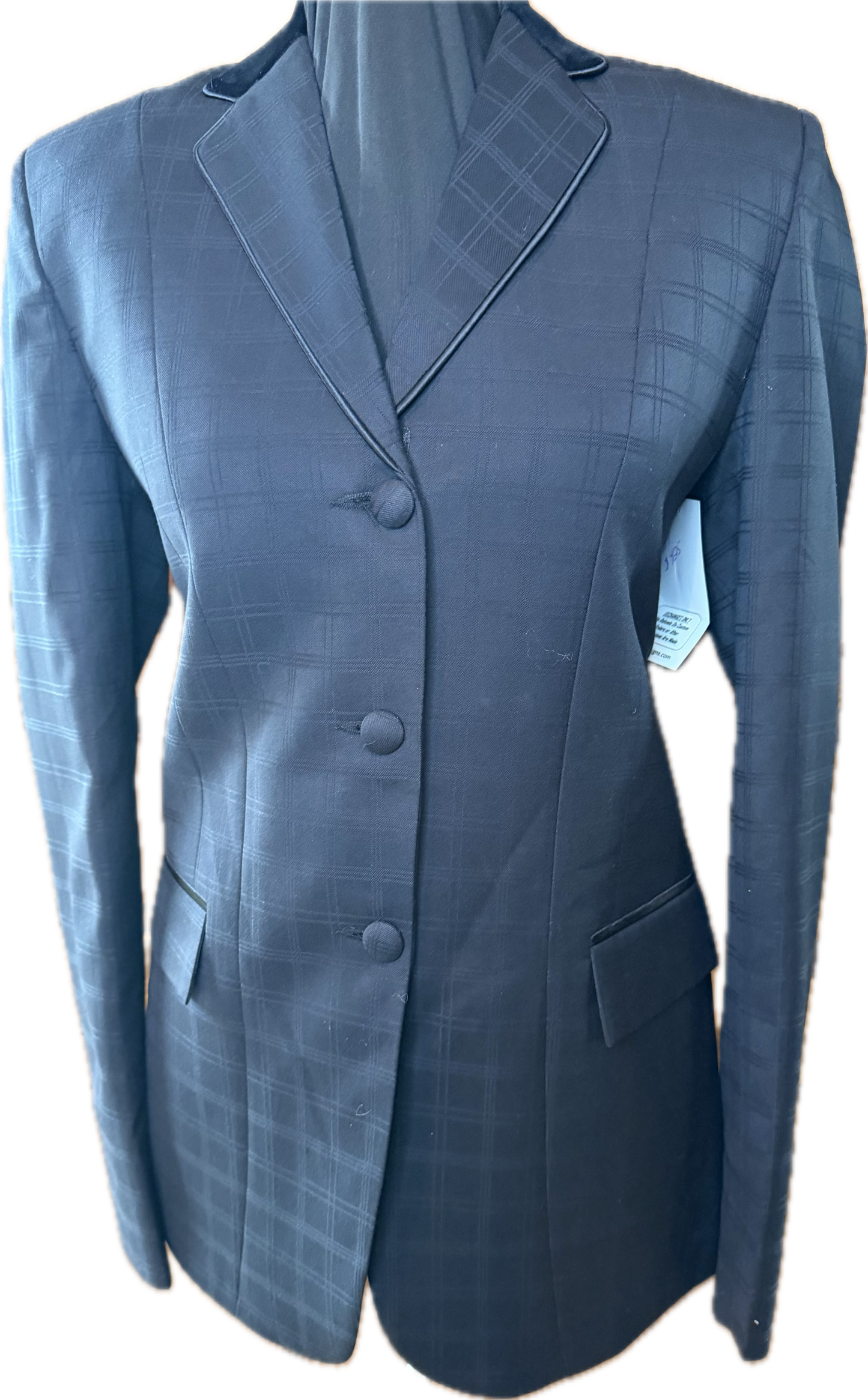 *34 Bust* Black Plaid with Black Velvet Collar and Black Piping