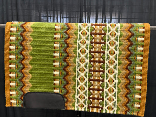 B597 Oversized Saddle Blanket Indian Tan, Sage Green, Raw Umber, Sheep Skin, Ivory, Chestnut