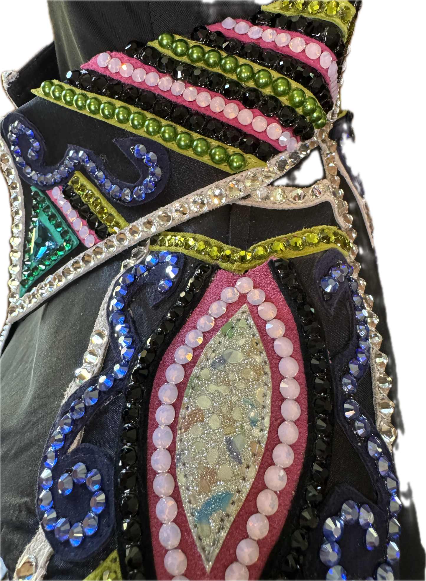 Large Black Stretch Taffeta with Purple, Green, Pink and Silver Accents