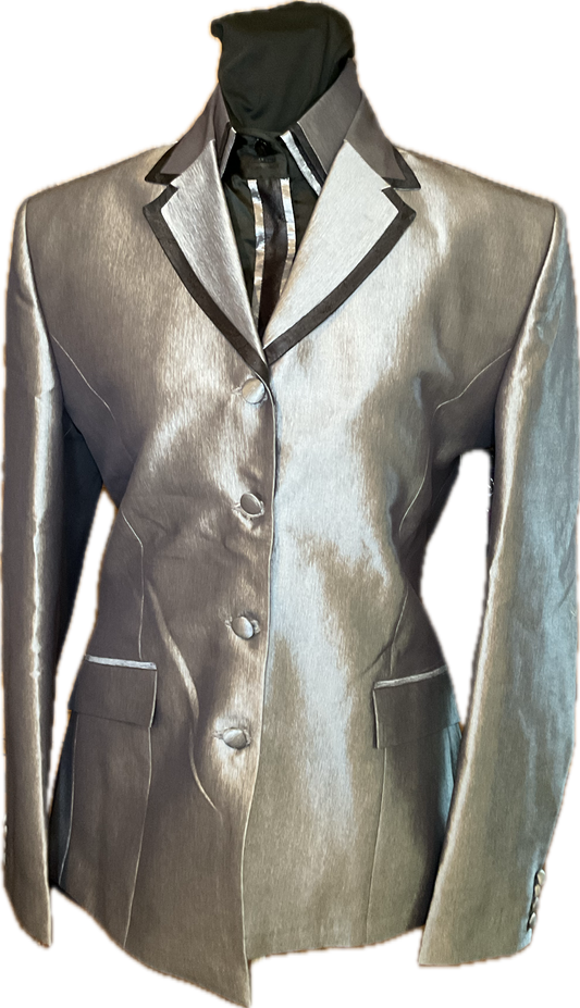 *38 Bust* Charcoal Taffeta  with Black Trims Showmanship/Halter Suit Set.