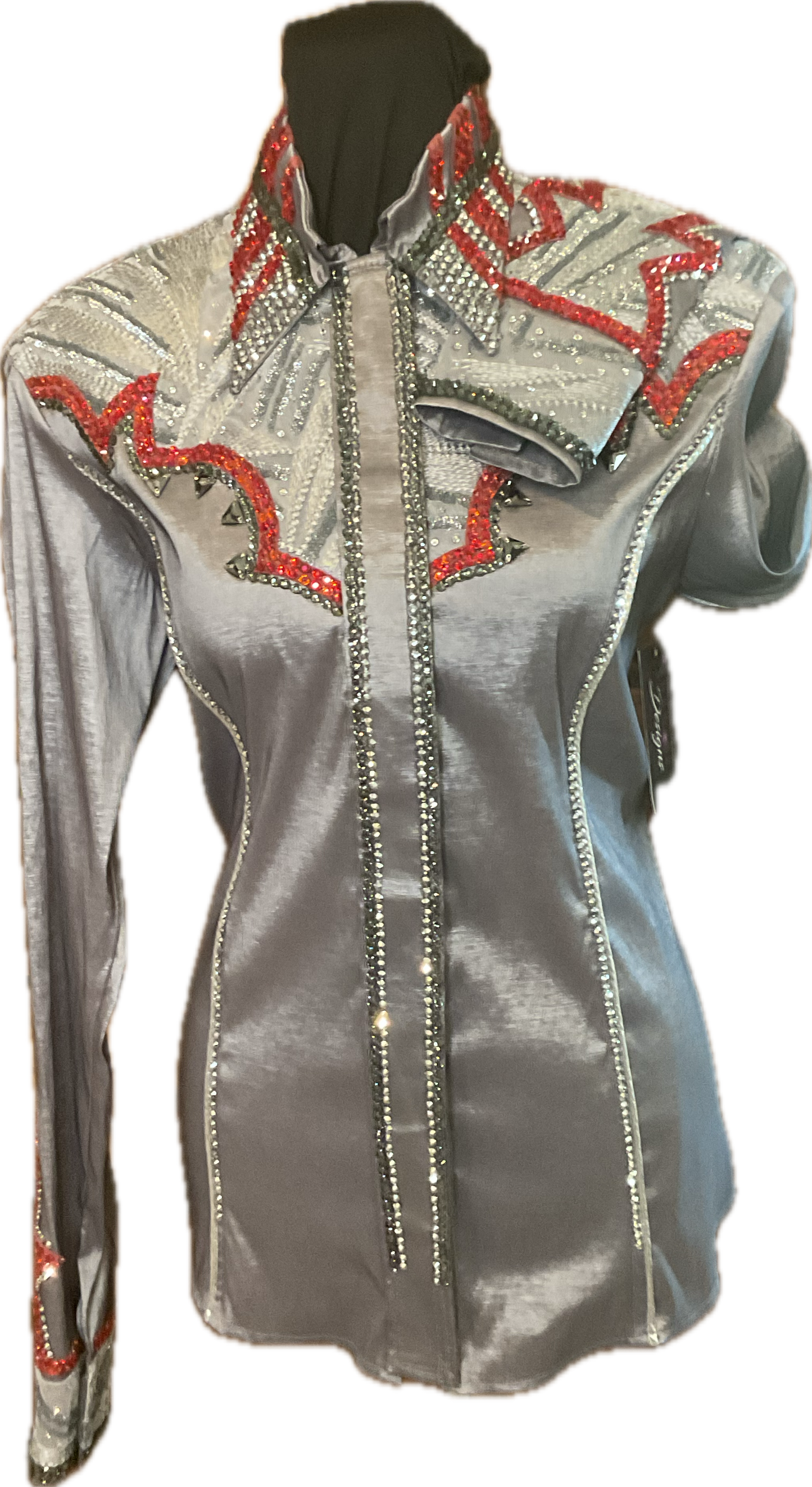 Size Large Grey Taffeta Day Shirt with Red and Silver Details