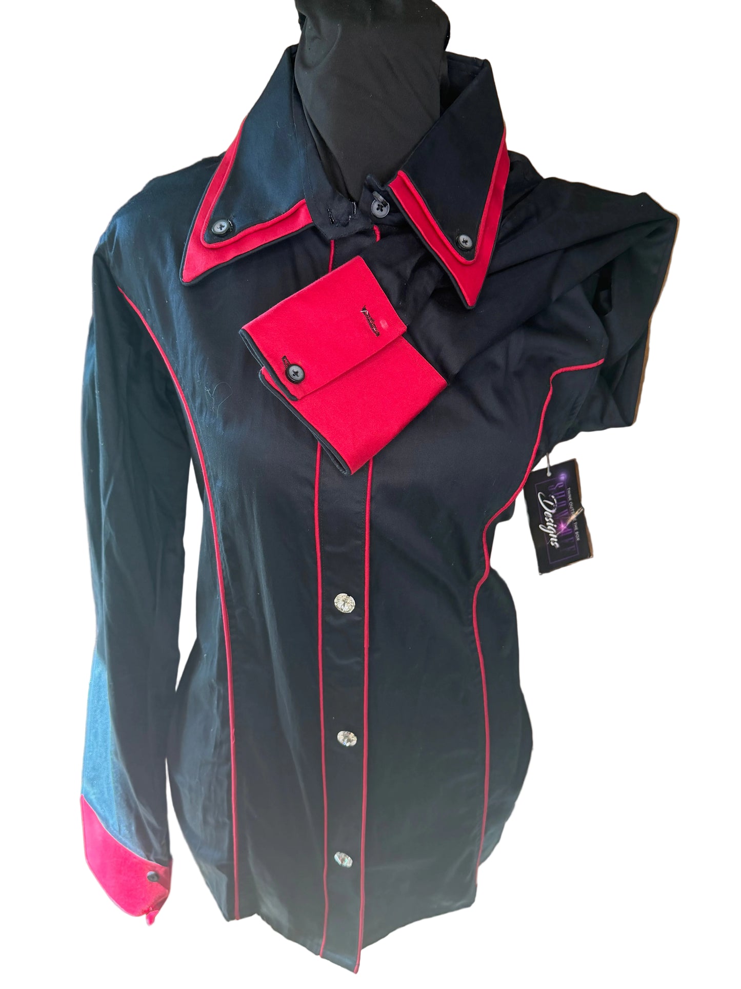 **Bust 44** Western Cotton Shirt **Hidden Zipper Front** Black /Red