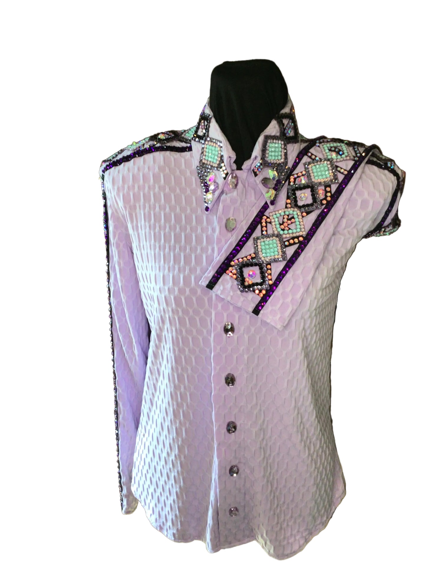 Medium Textured Lycra Lavender Day Shirt with Crystal Yoke Design