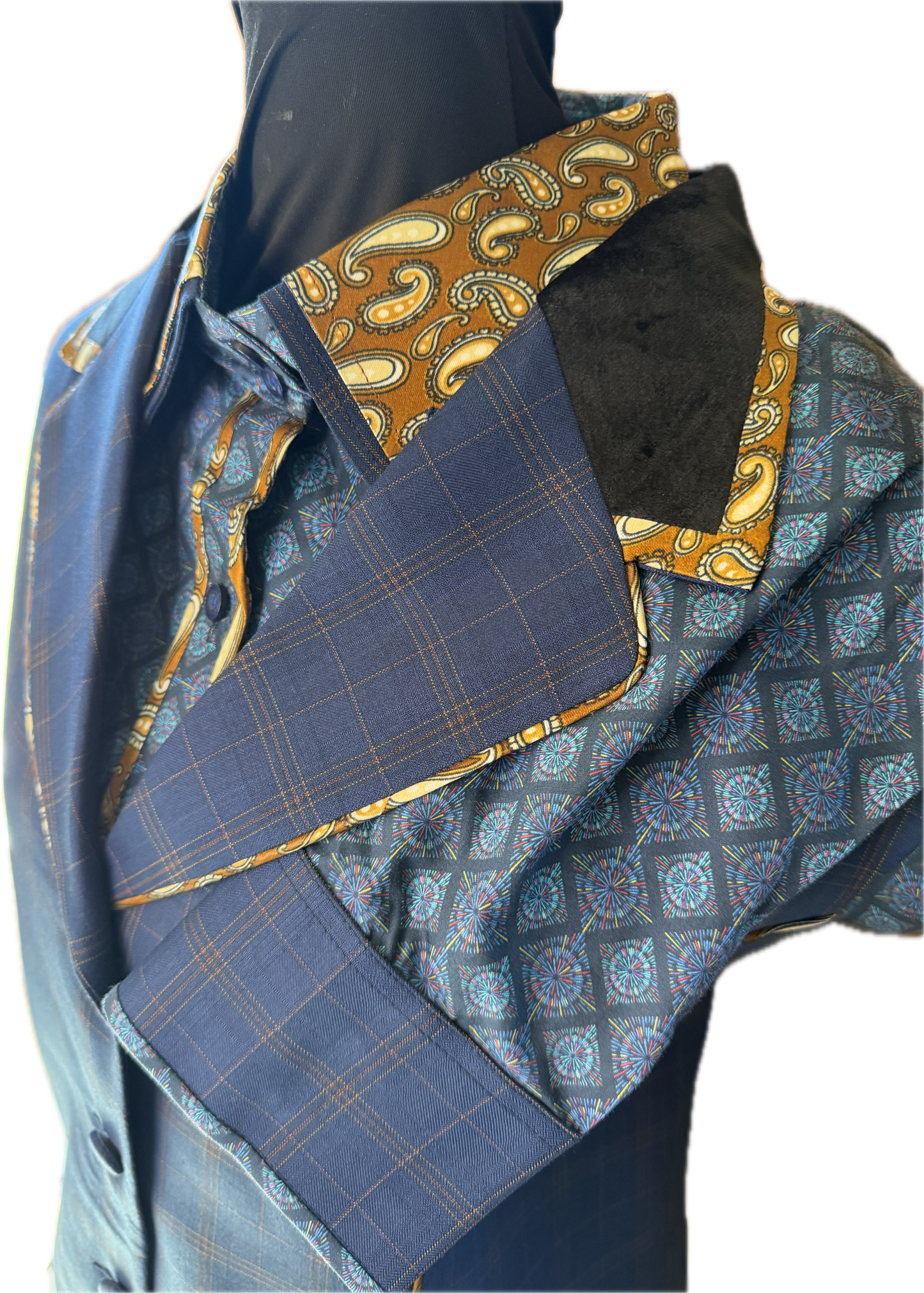 *46 Bust* Vest Set *Navy Blue Plaid with Matching Shirt