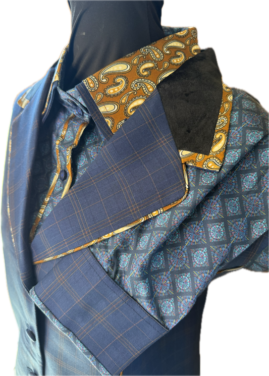 *46 Bust* Vest Set *Navy Blue Plaid with Matching Shirt