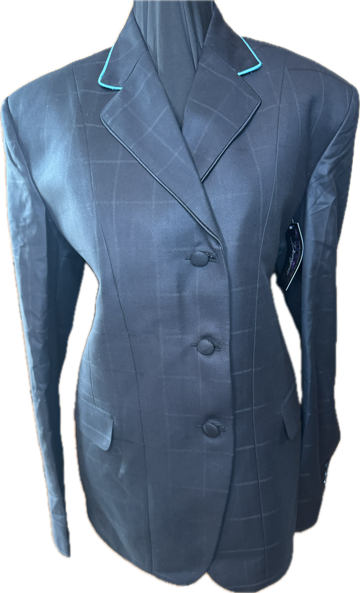 *40 Bust* Black Plaid with Aqua Piping
