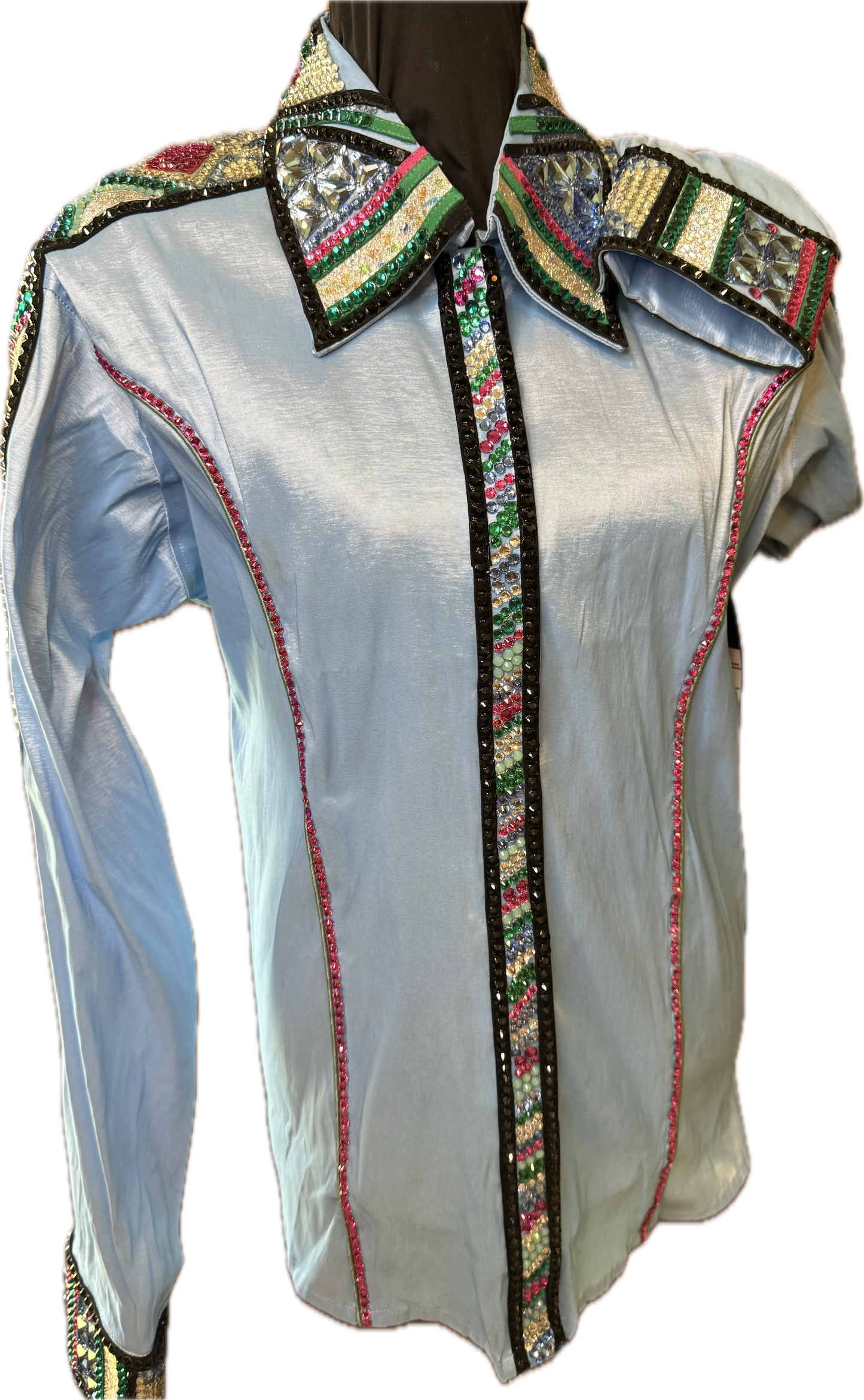 XXL Light Blue Stretch Taffeta with Hot Pink, Dark Green, Light Green and Black Accents