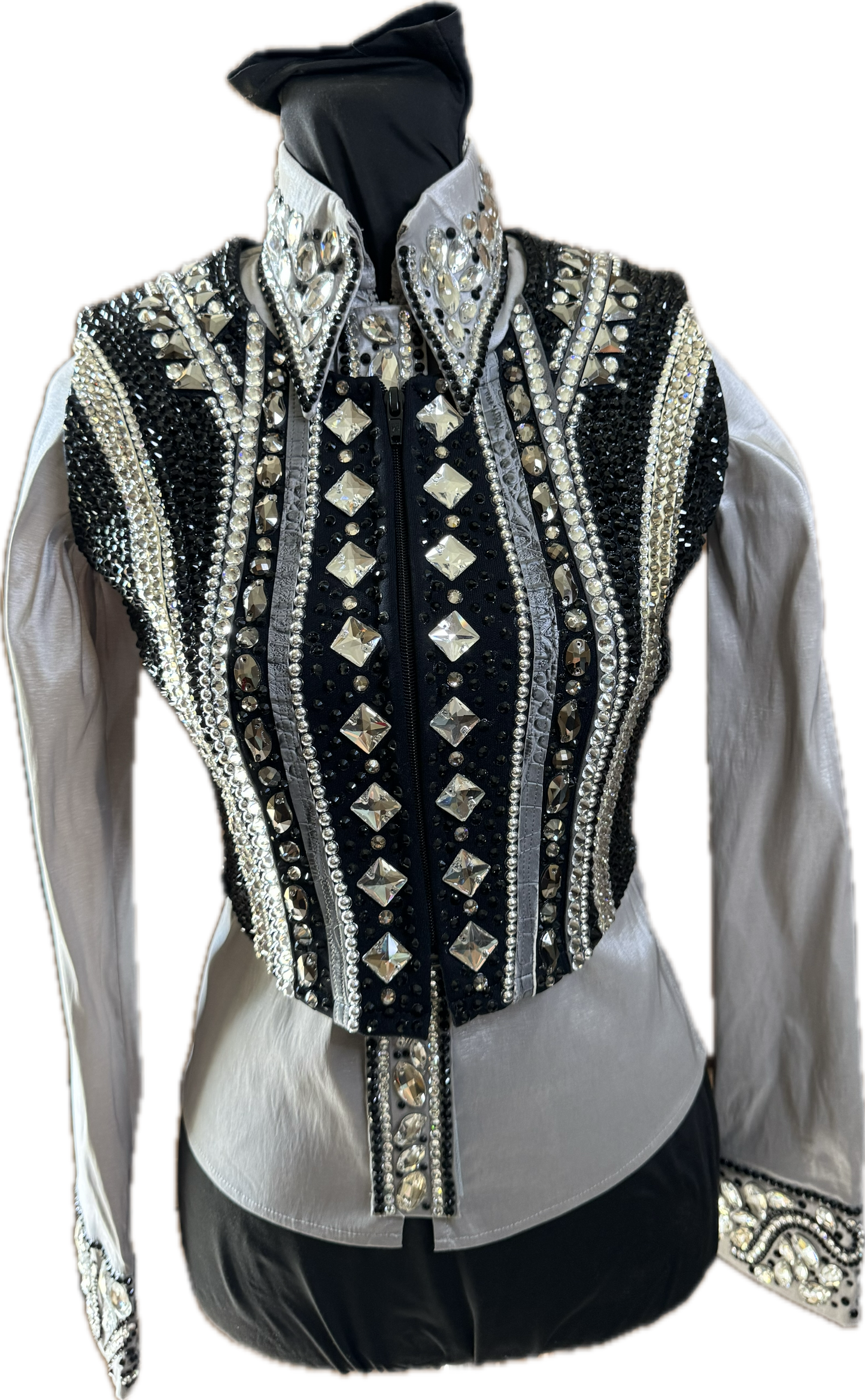 Extra Small Vest Set black and grey with matching day shirt. vest has detachable fringe