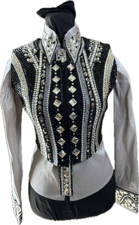 Extra Small Vest Set black and grey with matching day shirt. vest has detachable fringe