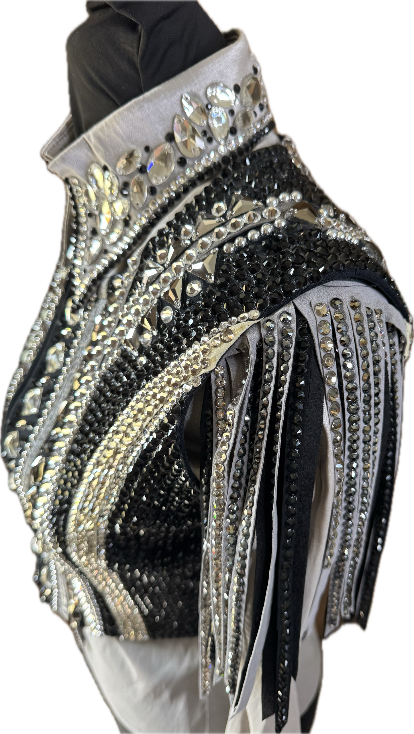 Extra Small Vest Set black and grey with matching day shirt. vest has detachable fringe