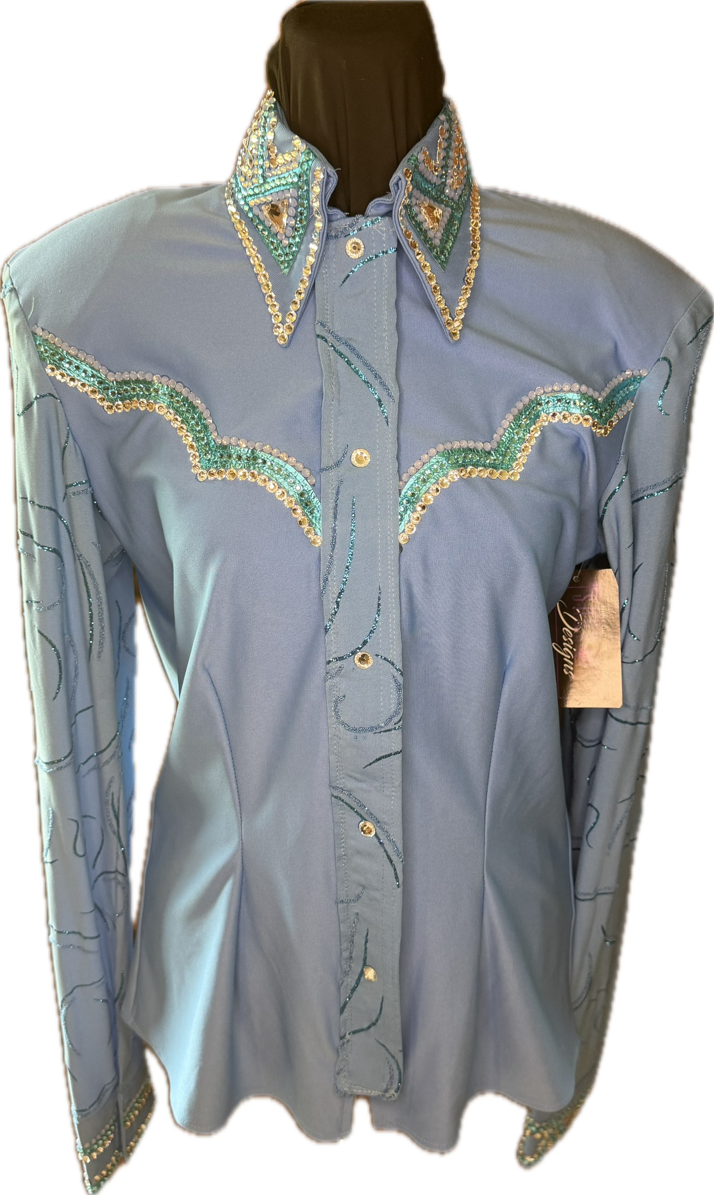 Medium Light Blue Stretch Lycra with Turquoise Retro Design