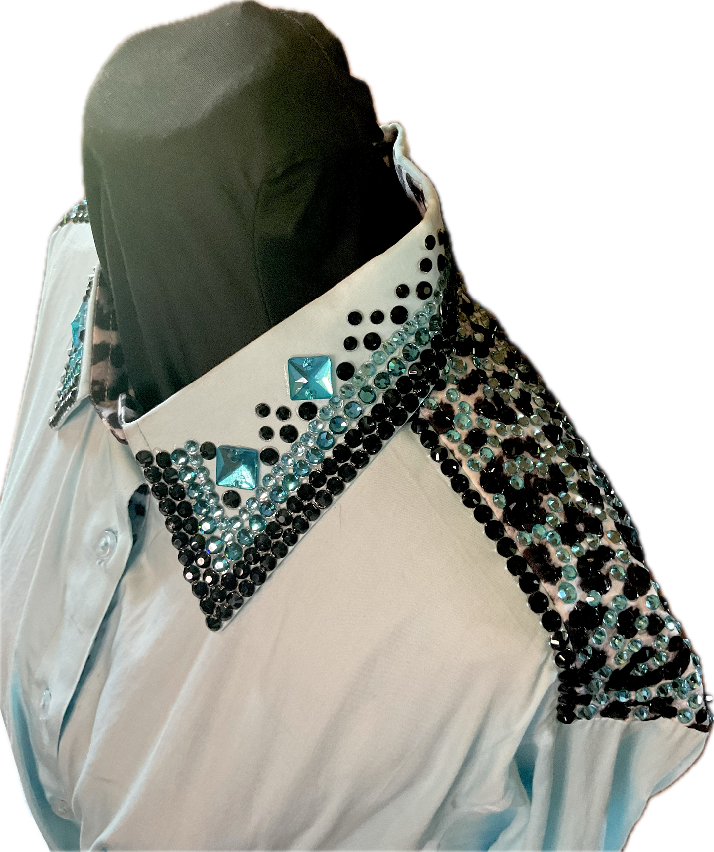 XL Light Blue Cotton Day Shirt Leopard and Aqua Detail