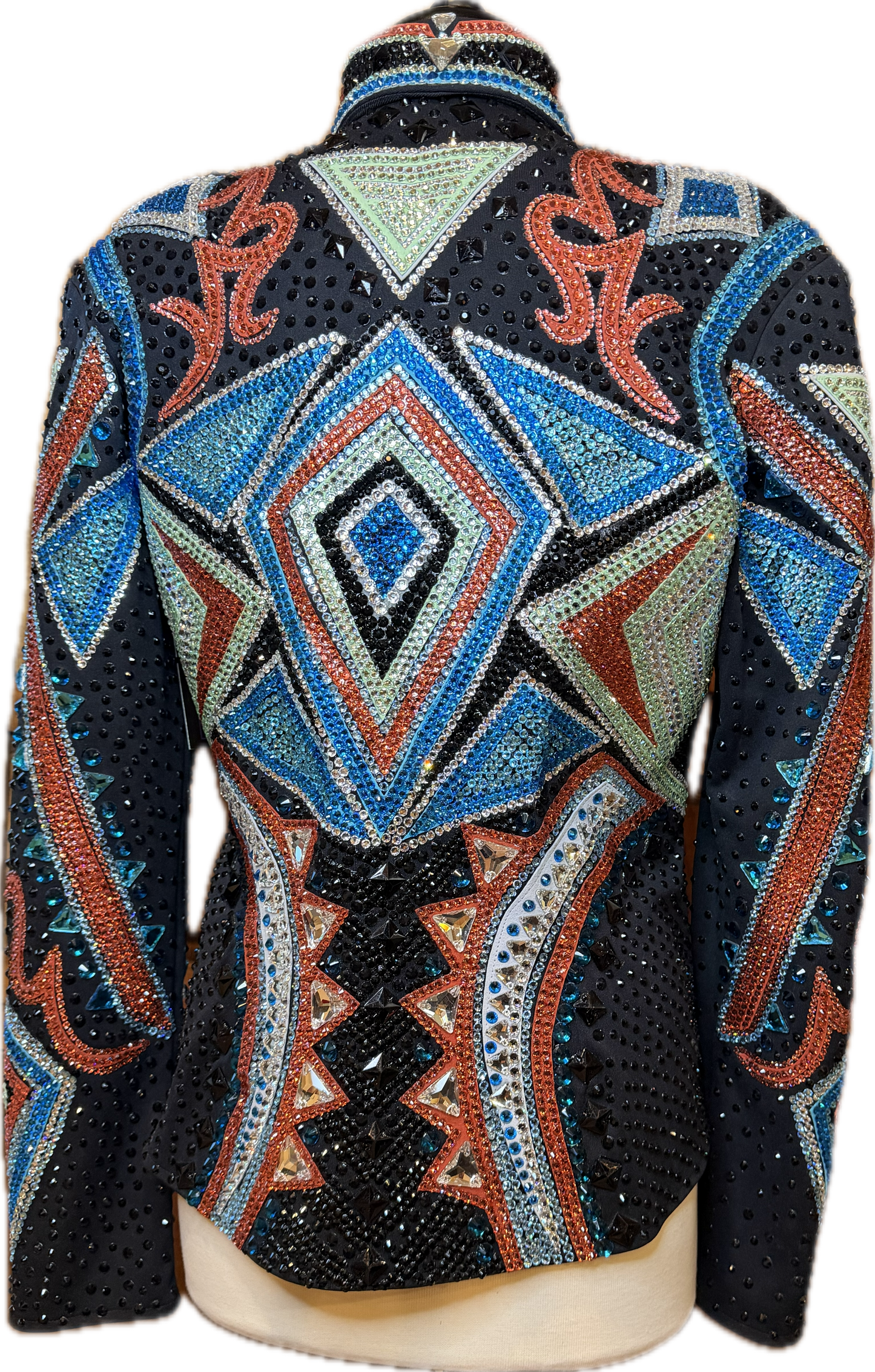 Large Black Showmanship Jacket with Coral, Mint and Aqua Accents