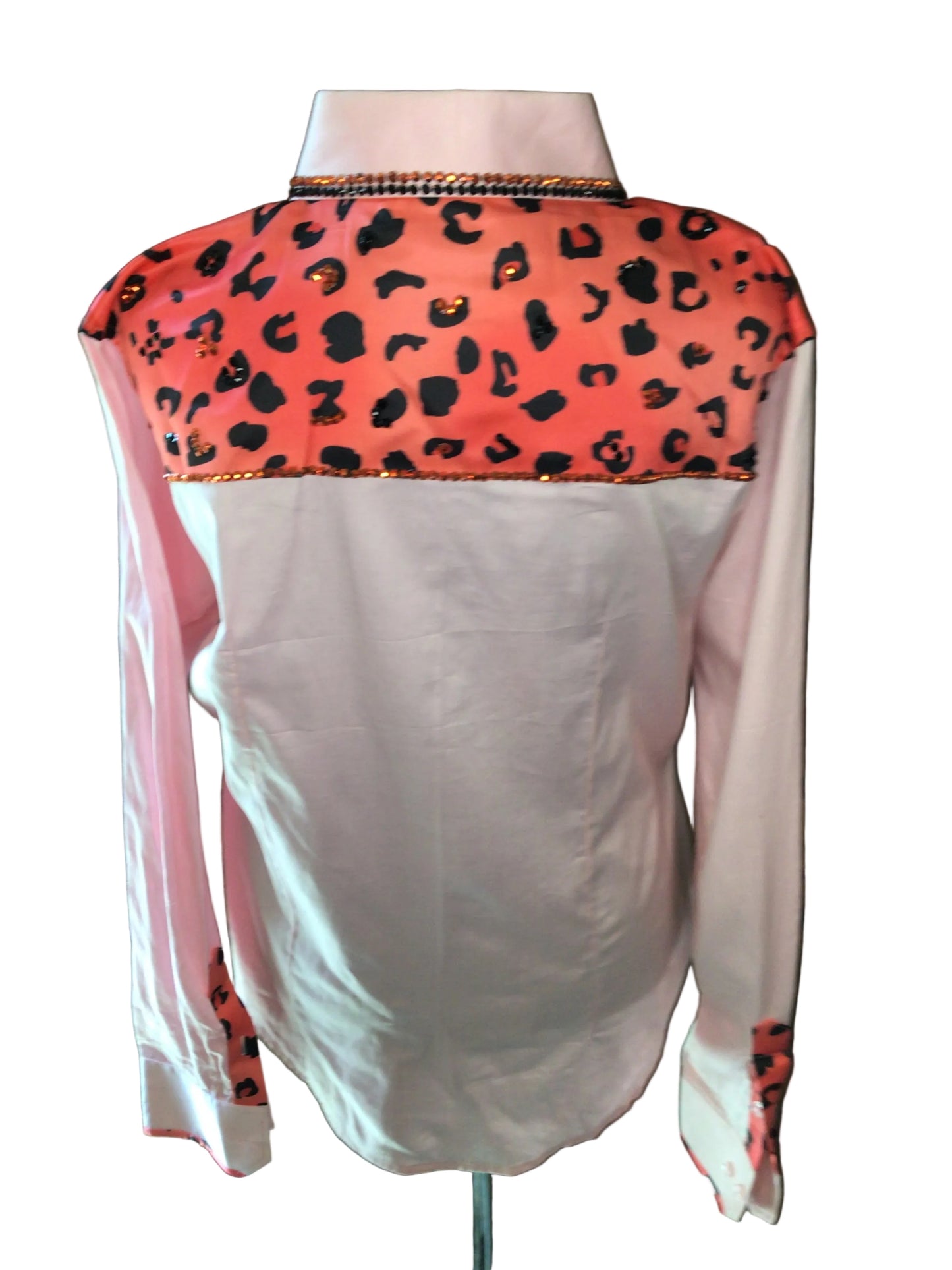Size Large Pink Cotton Day Shirt. Button Front with Animal Print Yoke