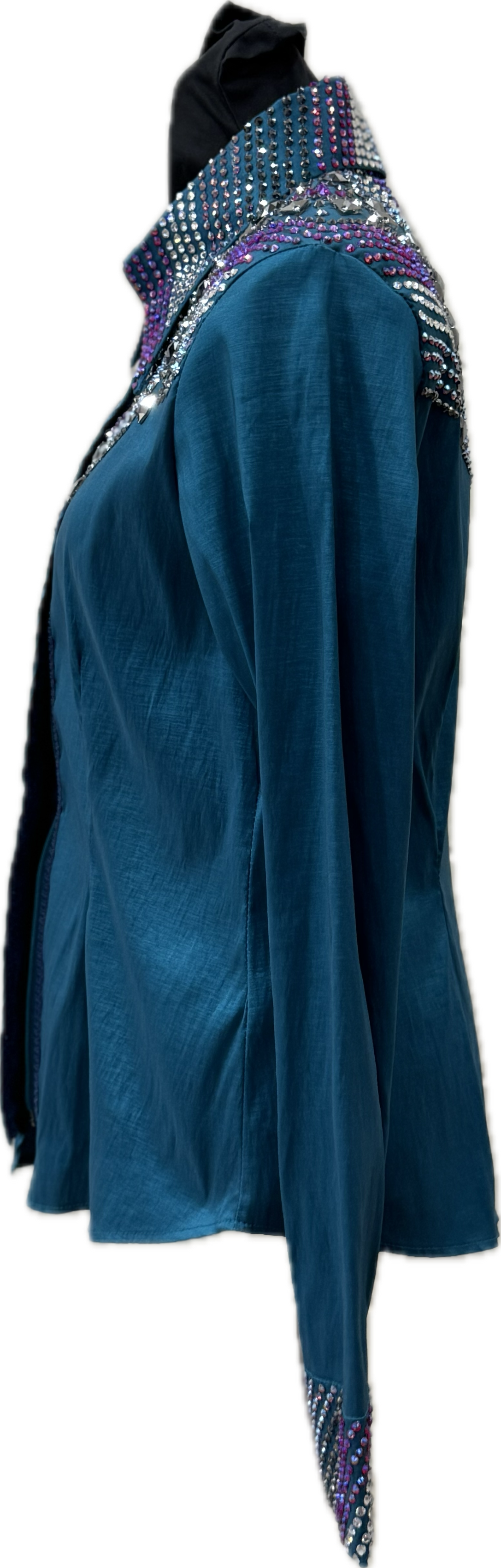 Size Medium Dark Teal Strech Taffeta with Gun metal and Siam AB Crystal Design