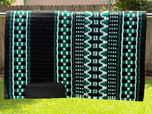 B578 Oversized Saddle Blanket Black, White, Emerald Green