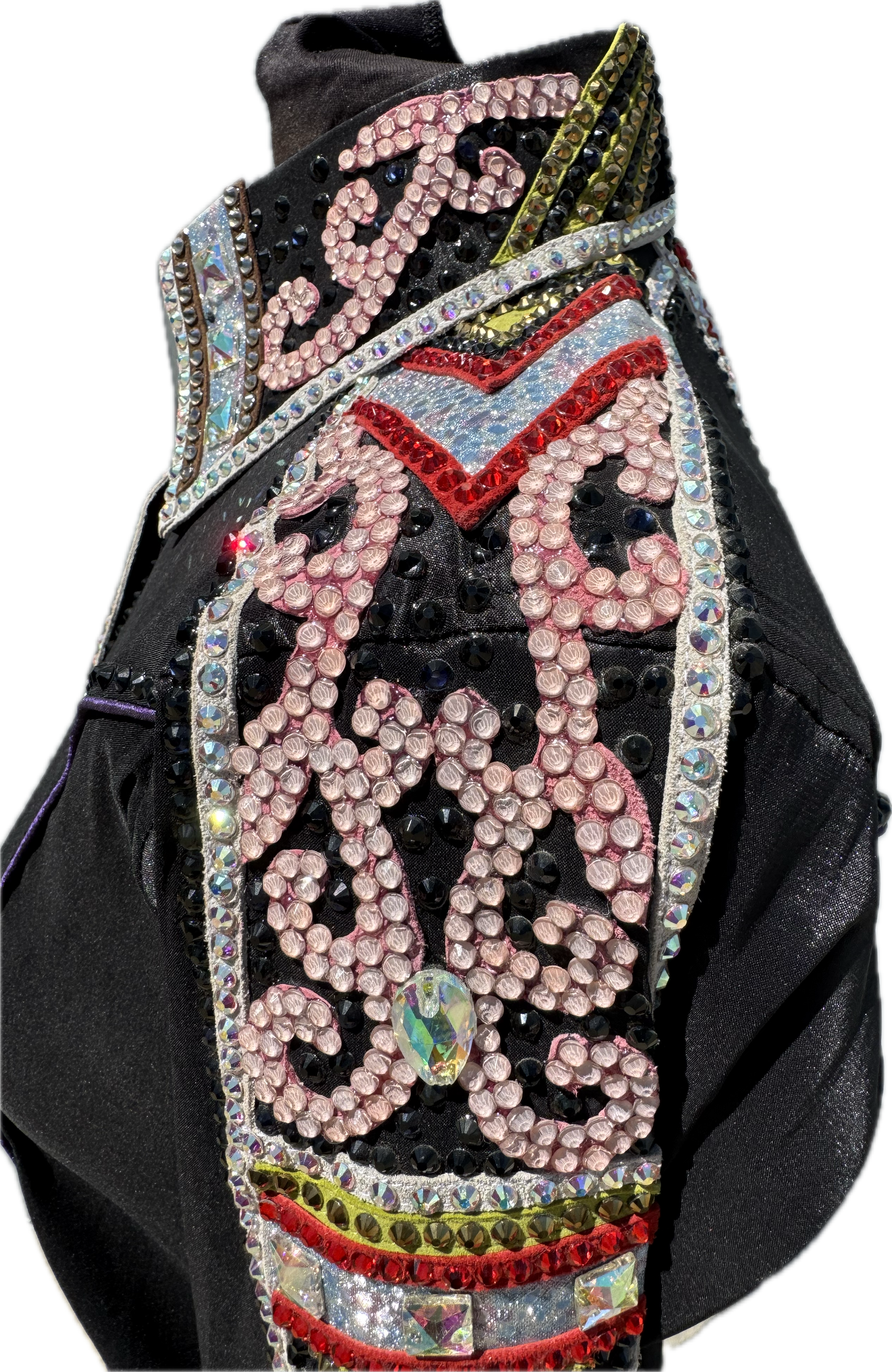 Size medium Black Stretch Taffeta with Pink, Red, White, Copper