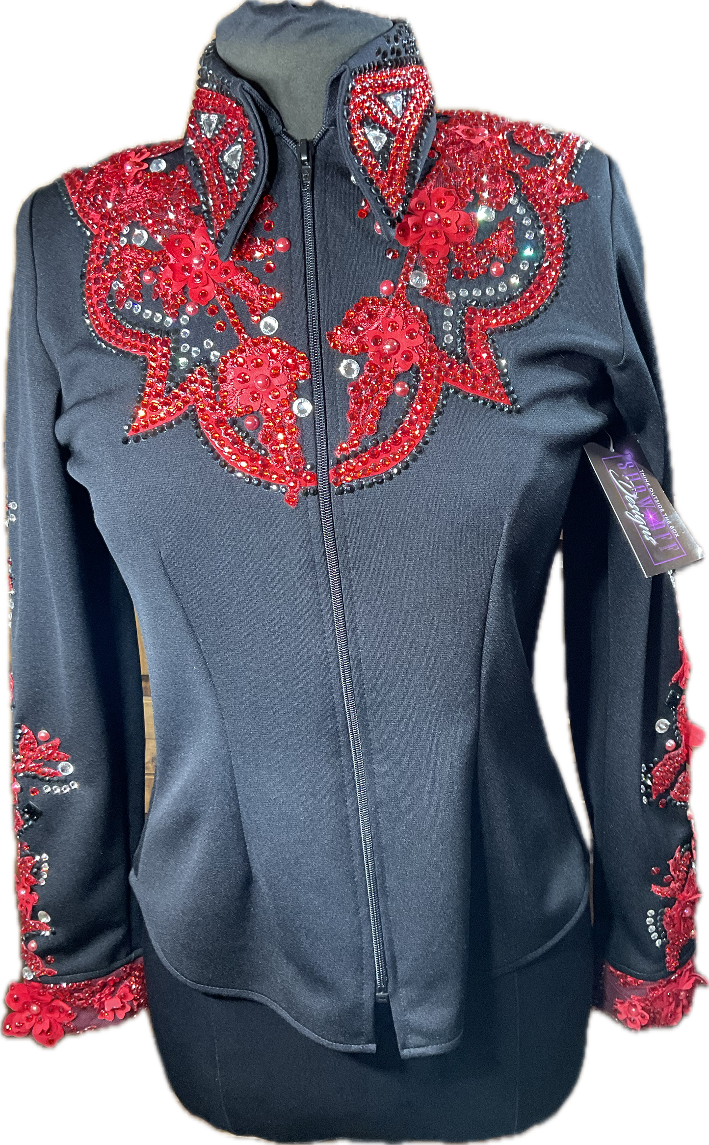 Medium black stretch with red floral retro designs