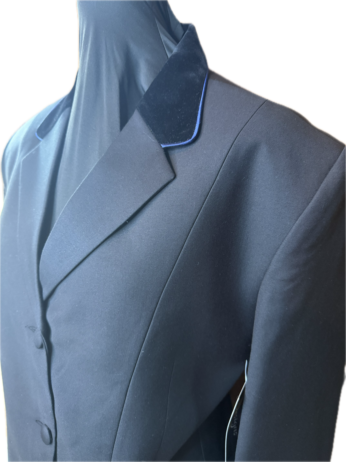 *42 Bust* Black with Black Velvet Collar and Dark Navy Piping
