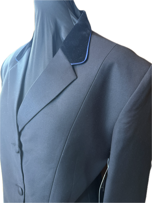 *42 Bust* Black with Black Velvet Collar and Dark Navy Piping