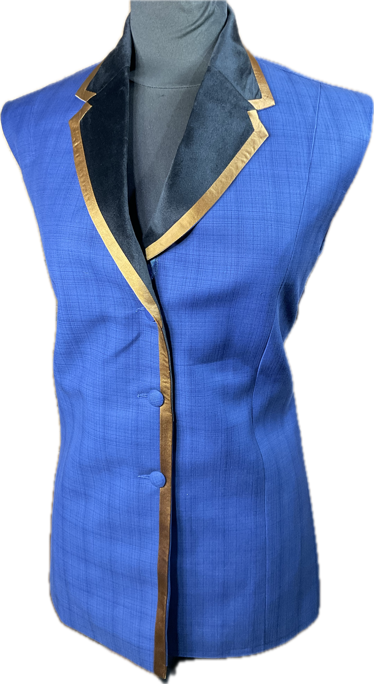 *41 Bust* Blue plaid with velvet collar/lapel and gold trims with hidden zipper