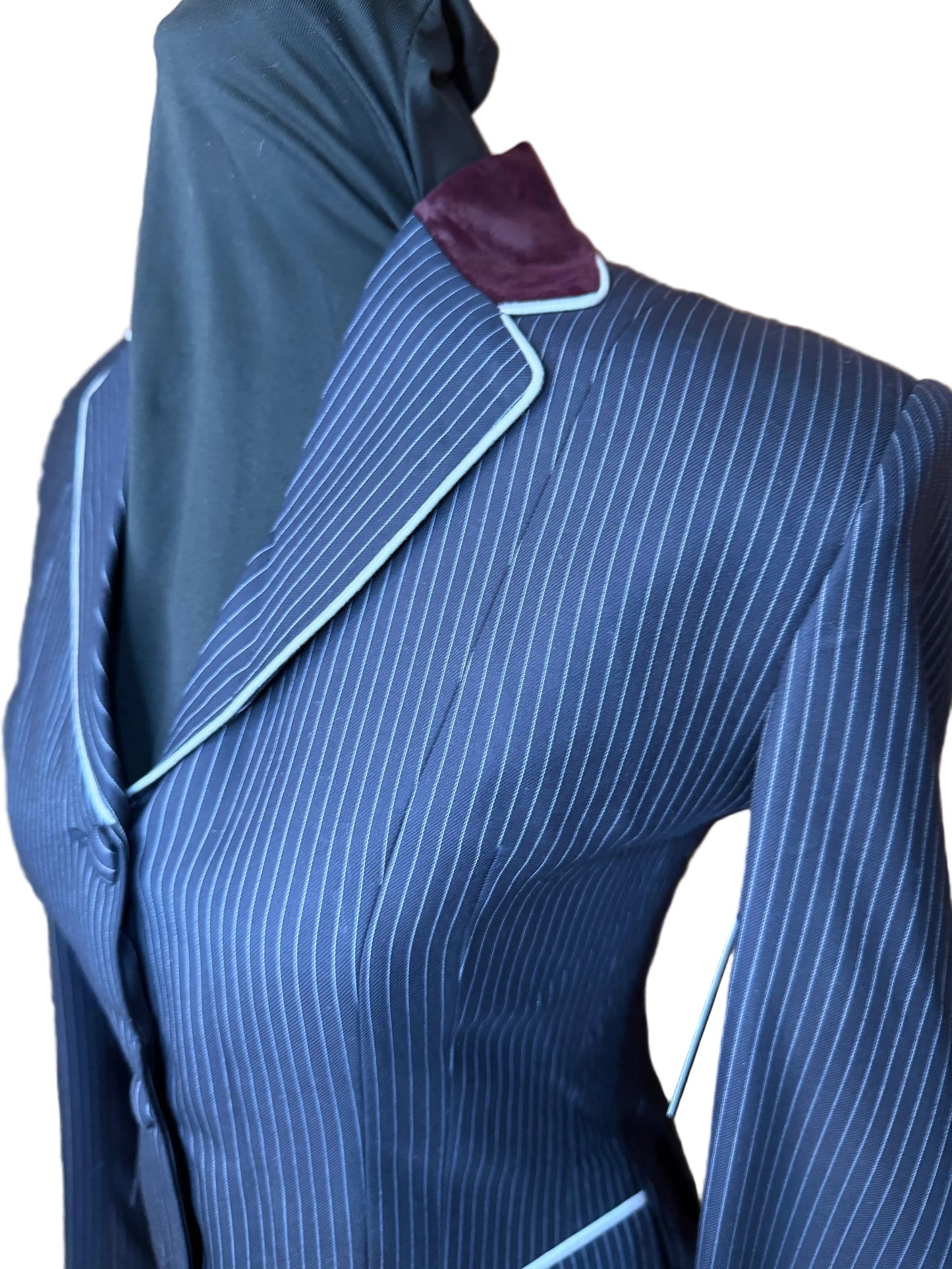 *Youth* Black Stripe with Burgundy Velvet Collar*Hidden Zipper*