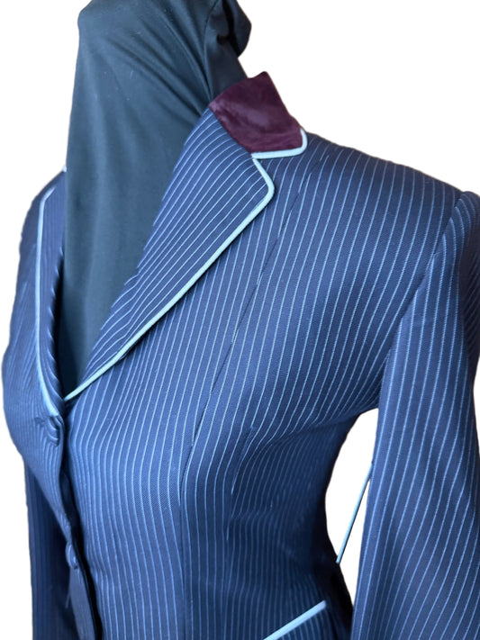 *Youth* Black Stripe with Burgundy Velvet Collar*Hidden Zipper*
