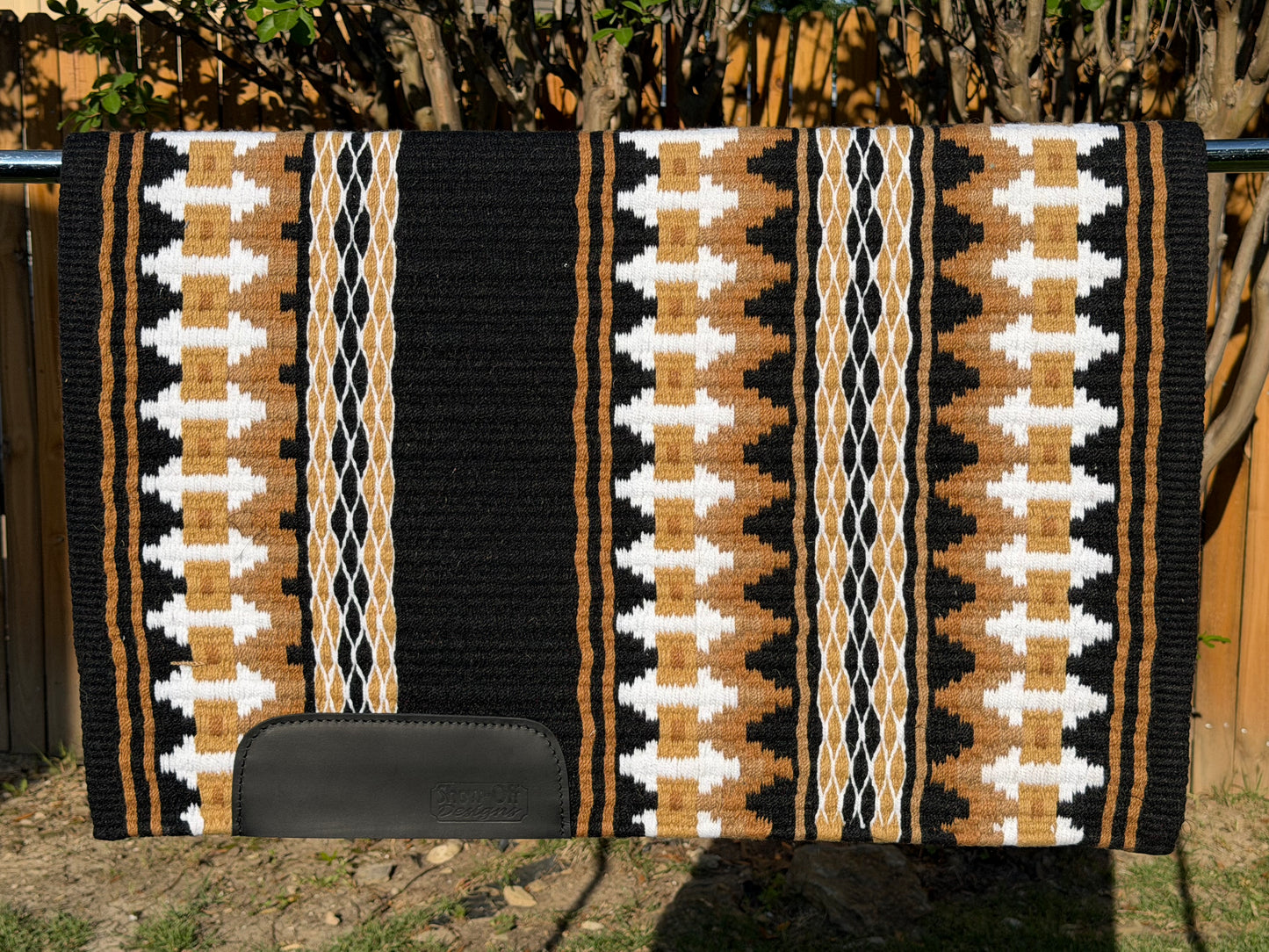 B548 Oversized Saddle Blanket Black, Raw Umber, Indian Tan, Sheep Skin, White