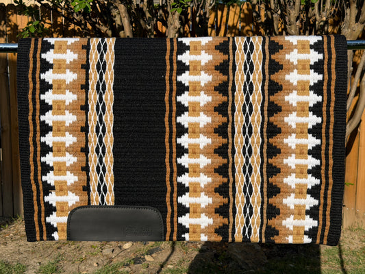 B548 Oversized Saddle Blanket Black, Raw Umber, Indian Tan, Sheep Skin, White
