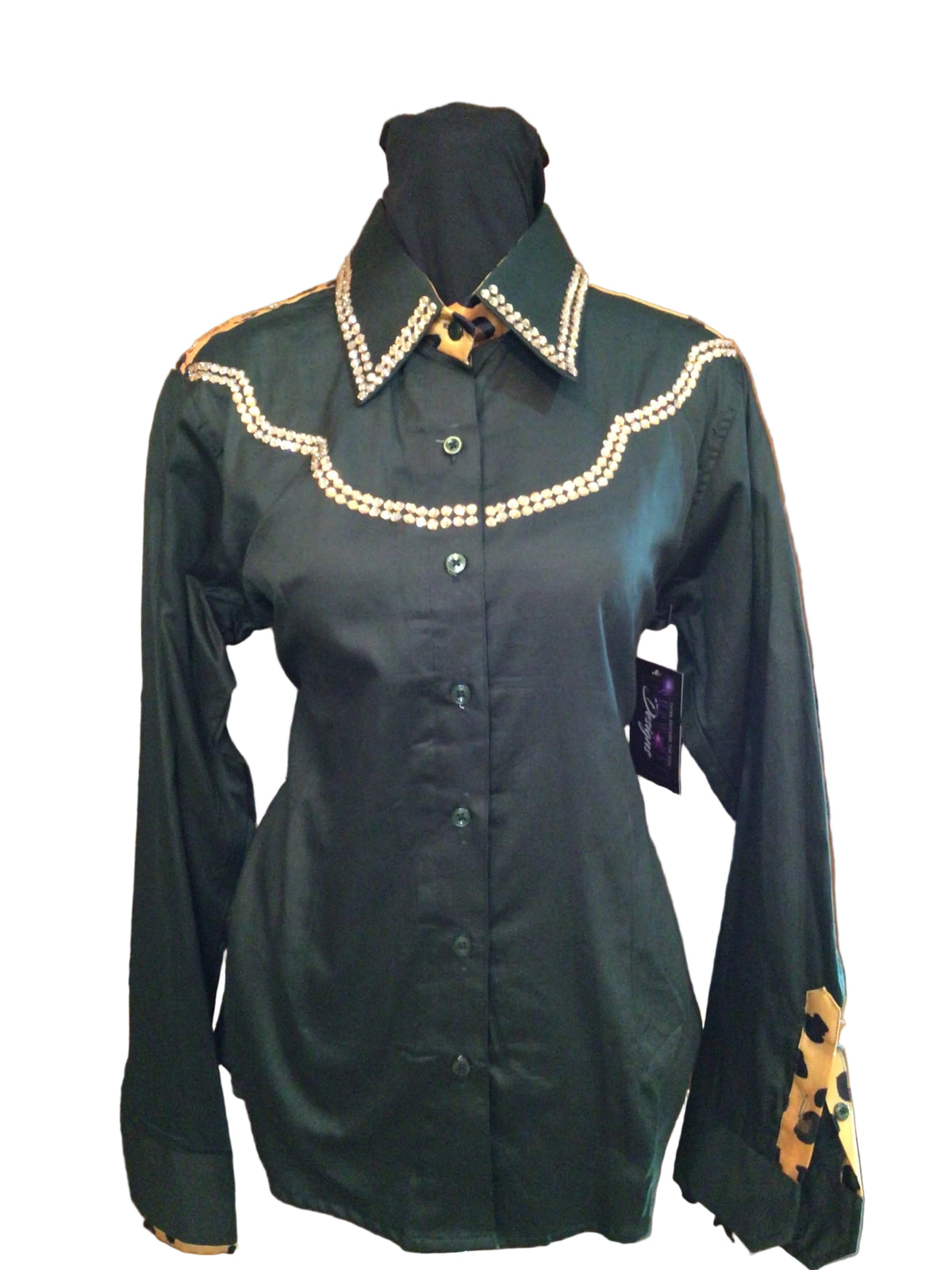 Size Medium Black Day Shirt with Leopard Back Details