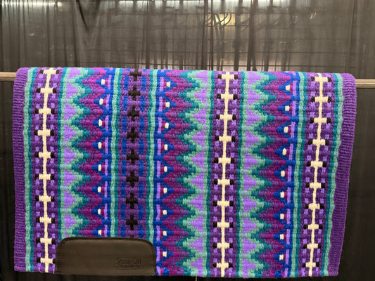 B598 Oversized Saddle Blanket Show Purple, Soft Turquoise, Teal, White, Lavender, Black, Grape Juice, Royal Blue