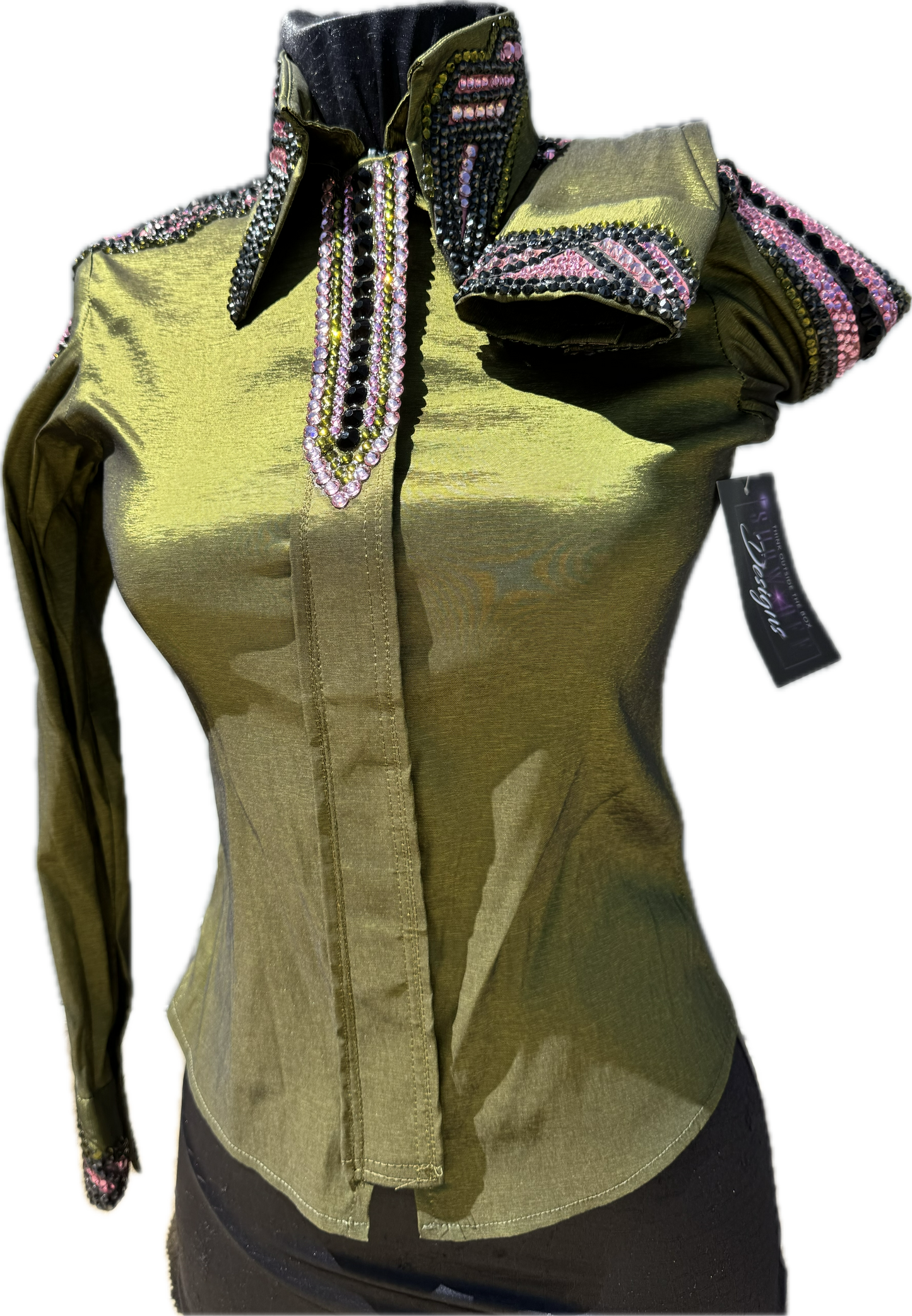 Kids 14 Olive Green Stretch Taffeta with Pink, Black and Charcoal