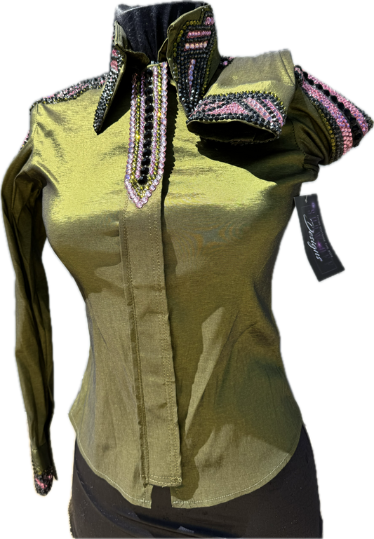 Kids 14 Olive Green Stretch Taffeta with Pink, Black and Charcoal