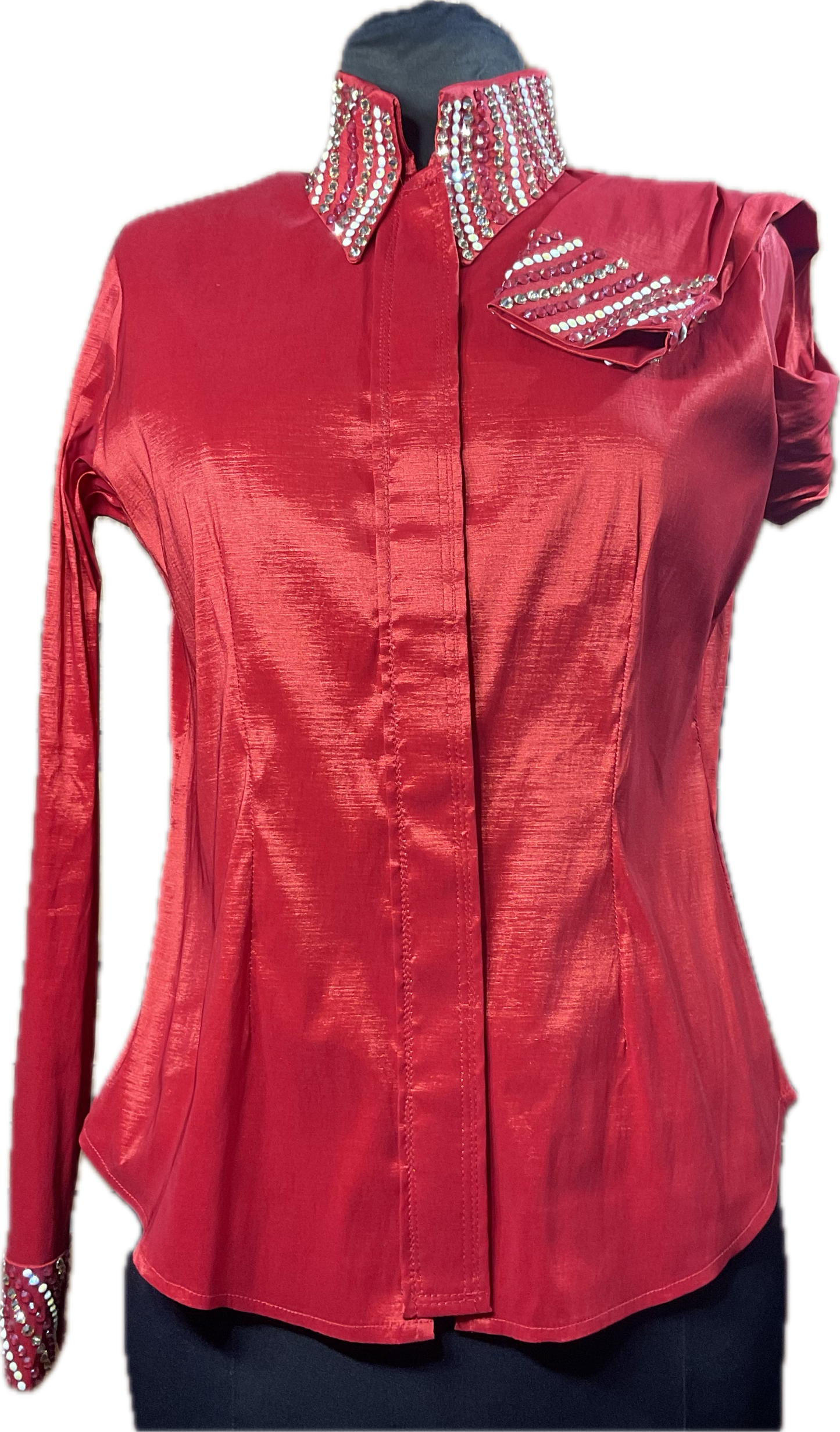 Size Large vest set. Red day shirt with black vest with red, gold and white accents. Detachable fringe. GORGEOUS!