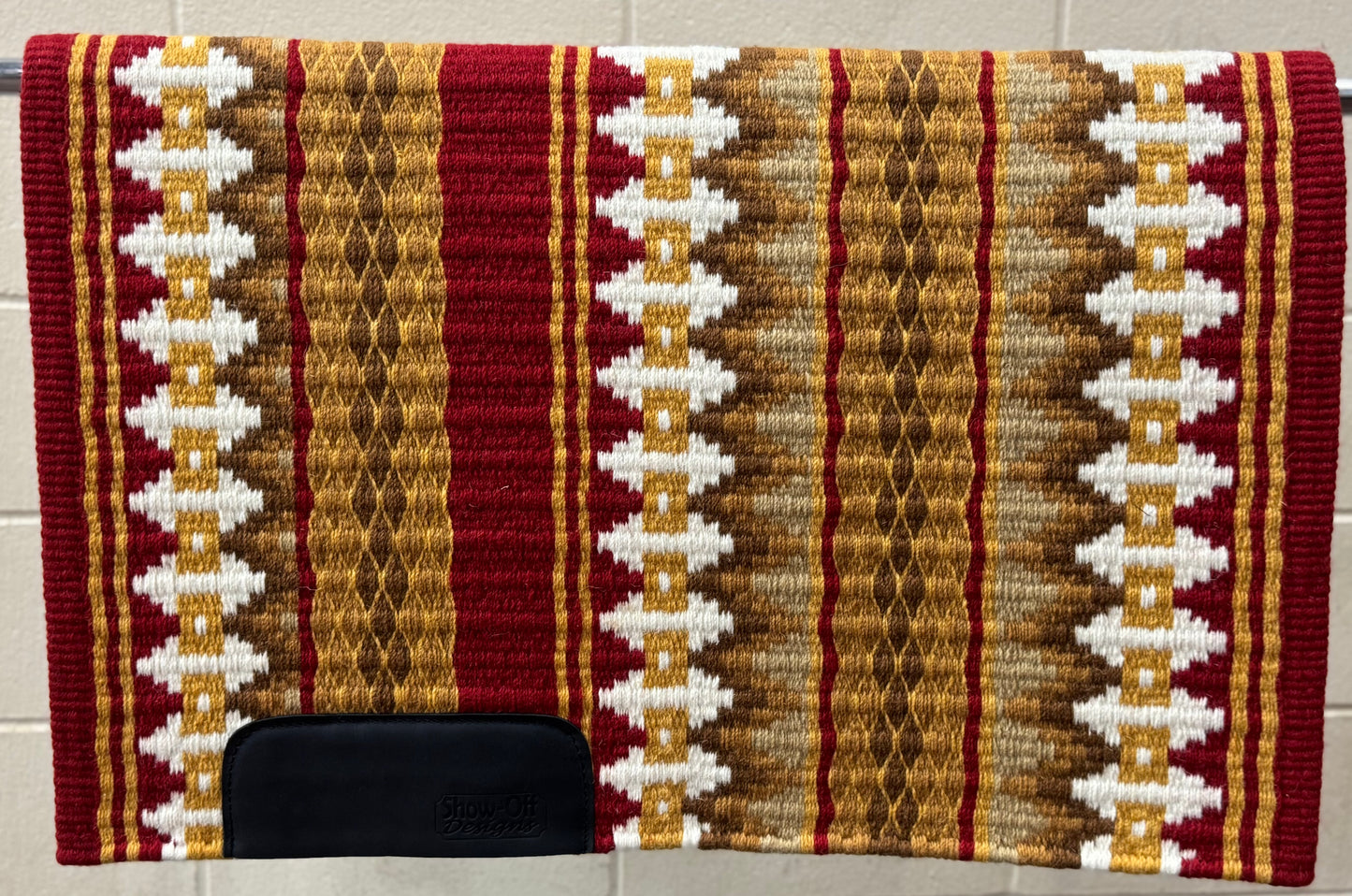 B219 Oversized Saddle Blanket Show Red, Gold, brown, cream, indian tan