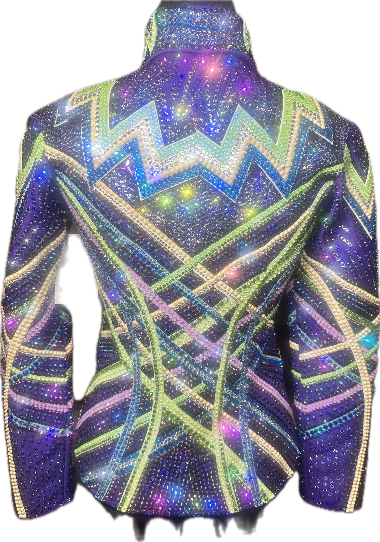 Kids Purple Showmanship Jacket with Pants. Blue, Green and Cream