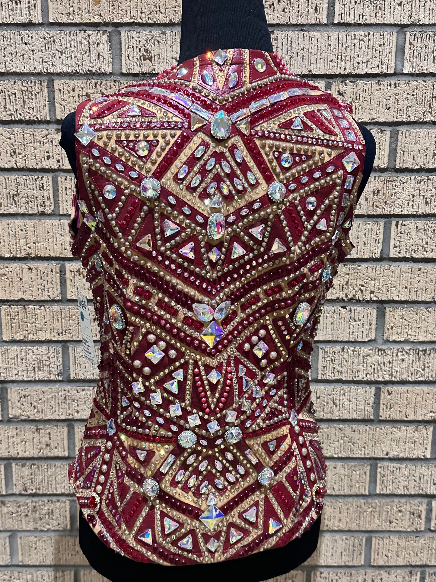 Size Small Vest Brick Red Leather Design and Gold AB crystals