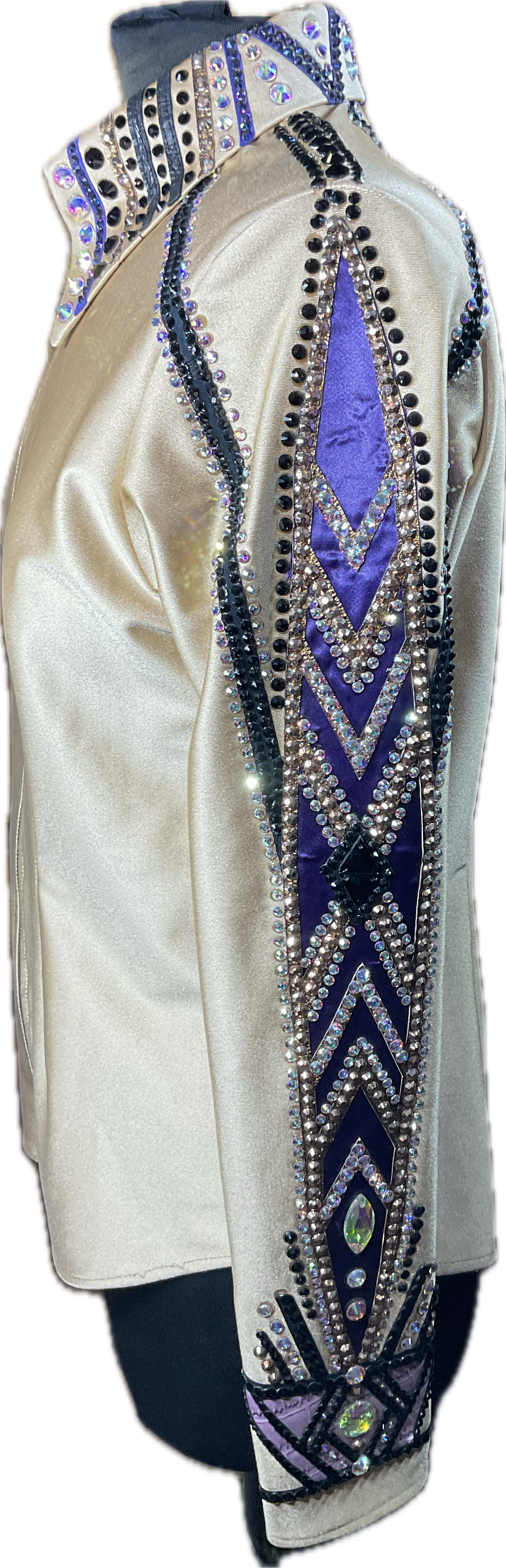 Medium gold stretch heavy lycra with purple and black accents GORGEOUS